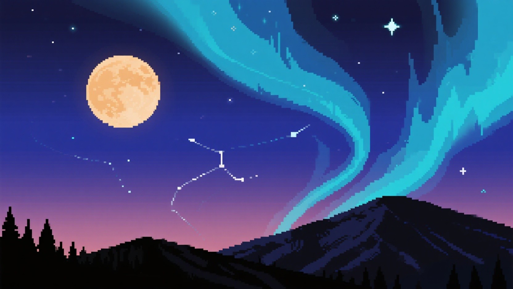 Free Pixel Aurora Panorama Image - Pixelart, Aurora, Mountains ...