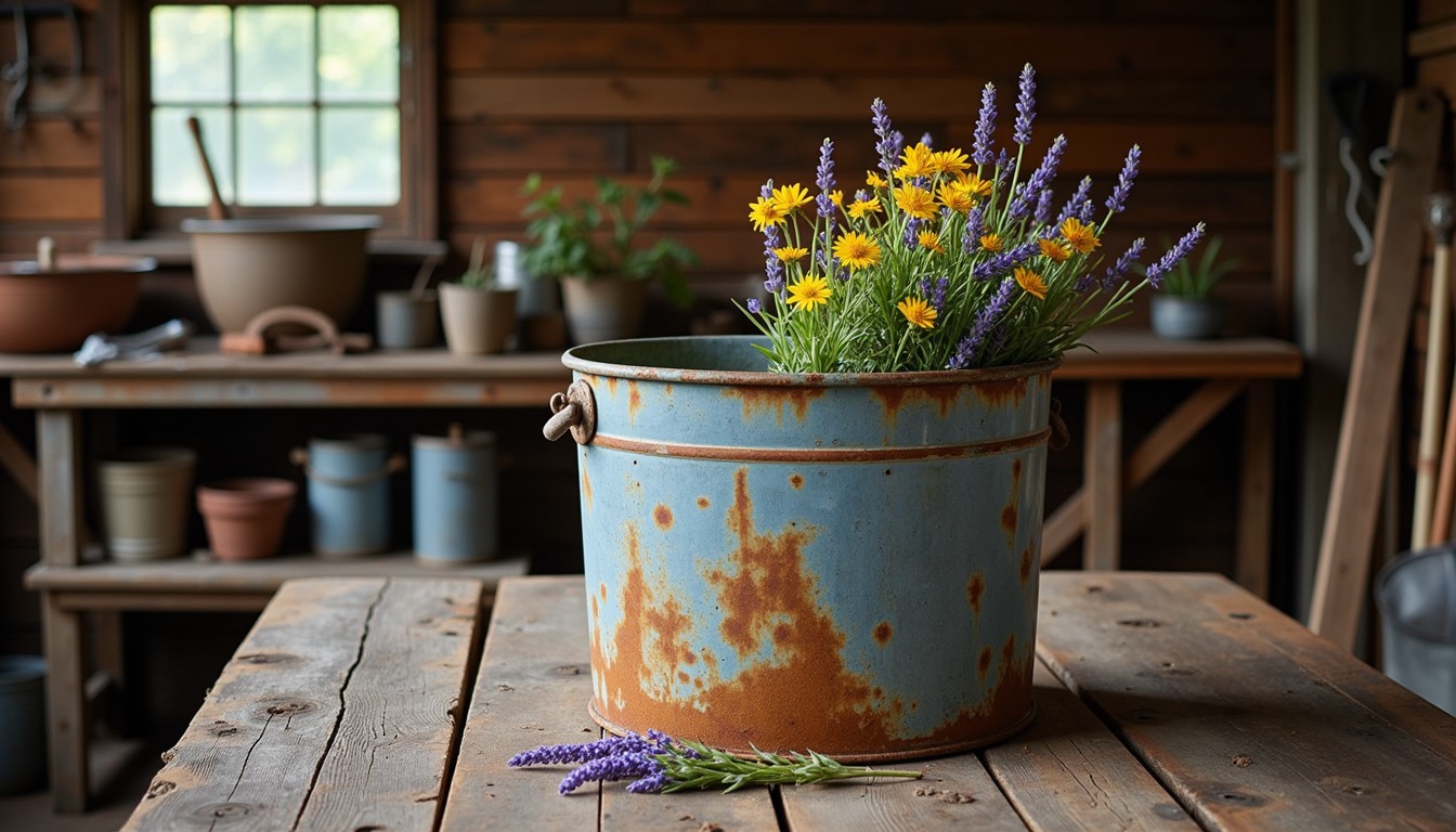 Rustic Garbage Pail Free Country Garden Pail Image - Rustic, Wildflowers, Barn | Download ...