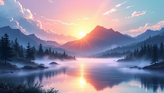 Free Misty Mountain Dawn Image - Sunrise, Mountains, Lake | Download at ...