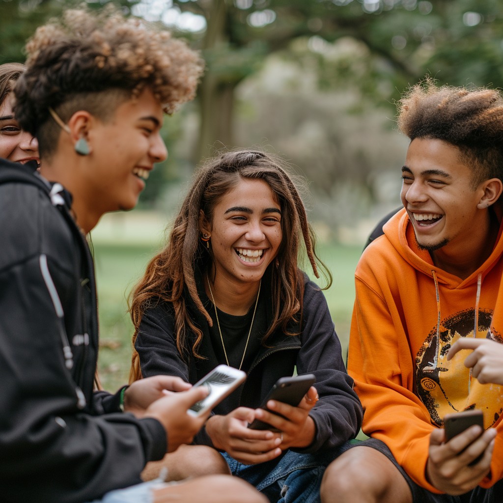 Free Friends Enjoying Outdoors Image - Friends, Park, Smartphones ...