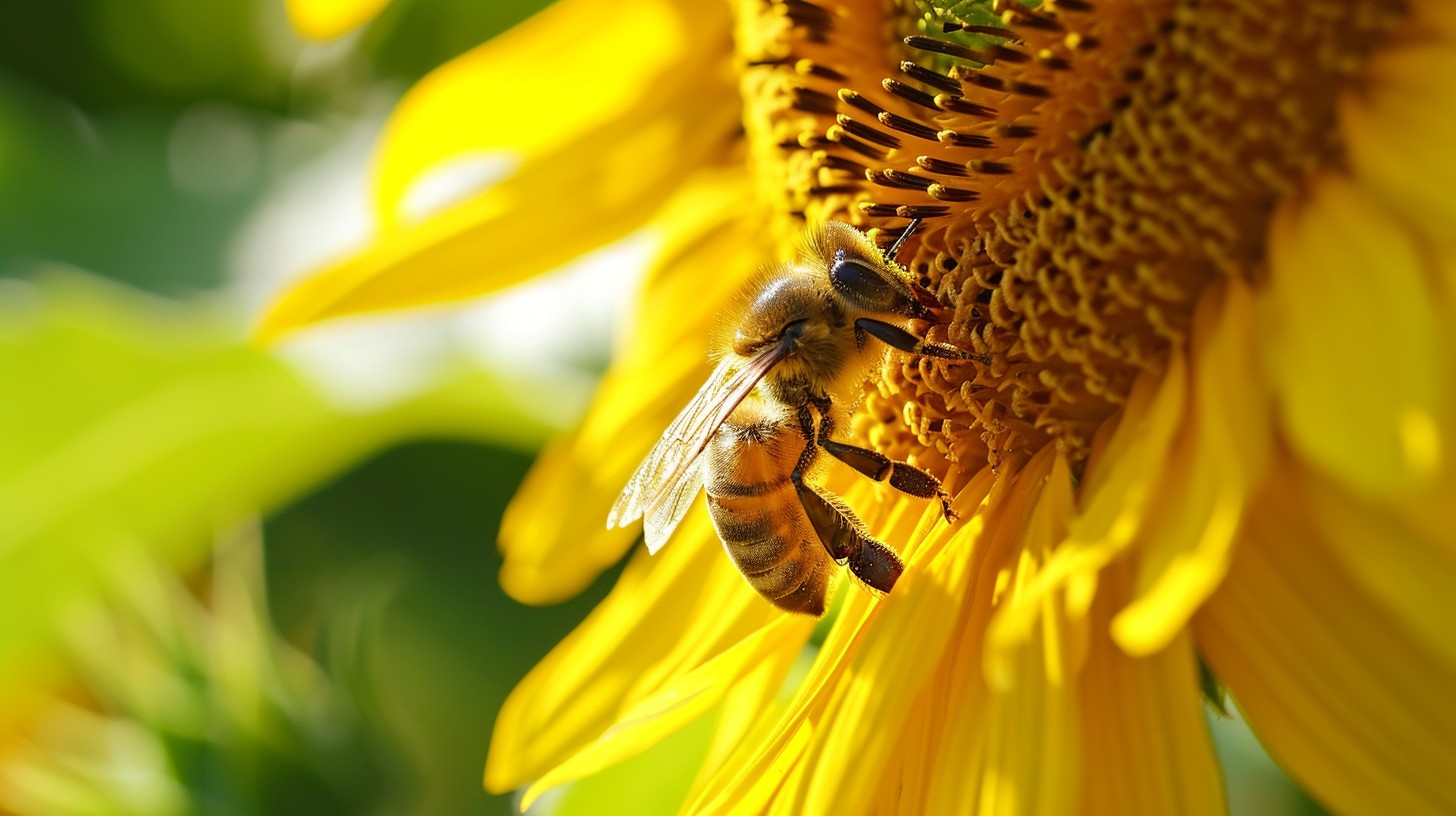 Free Bee Pollinating Sunflower Image - Bee, Sunflower, Pollination ...