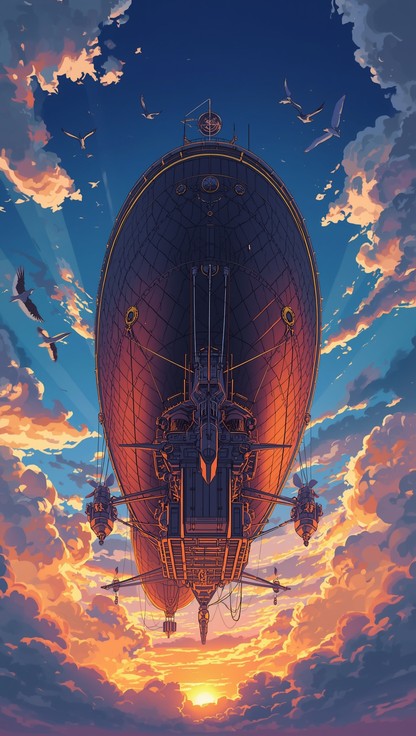 Free Airship Sunset Glory Image - Airship, Anime, Fantasy | Download at ...