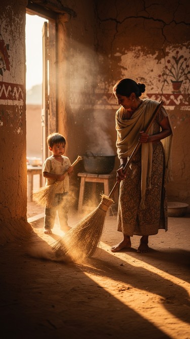 Free Morning Sweeping Ritual Image - Woman, Child, Sweeping | Download ...