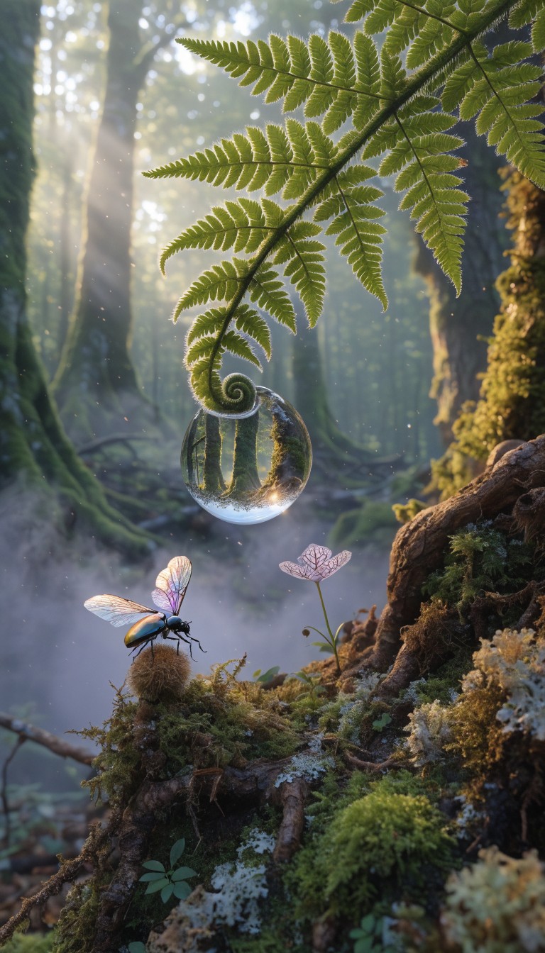 Free Enchanted Forest Macro Image - Dewdrop, Fern, Beetle | Download at ...
