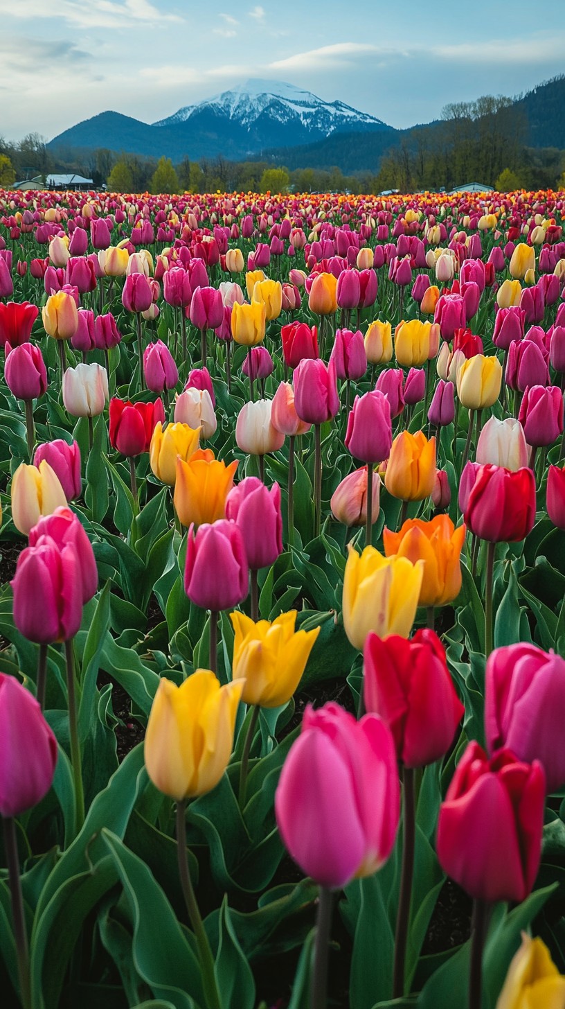 Free Vibrant Tulip Field Image - Tulips, Flowers, Mountains | Download ...