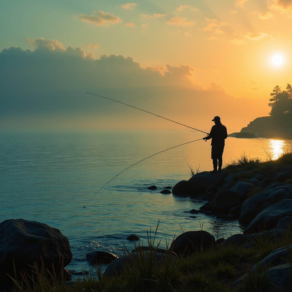 Fishing Visual Free Sunset Shore Fishing Image - Fishing, Sunset, Silhouette ...