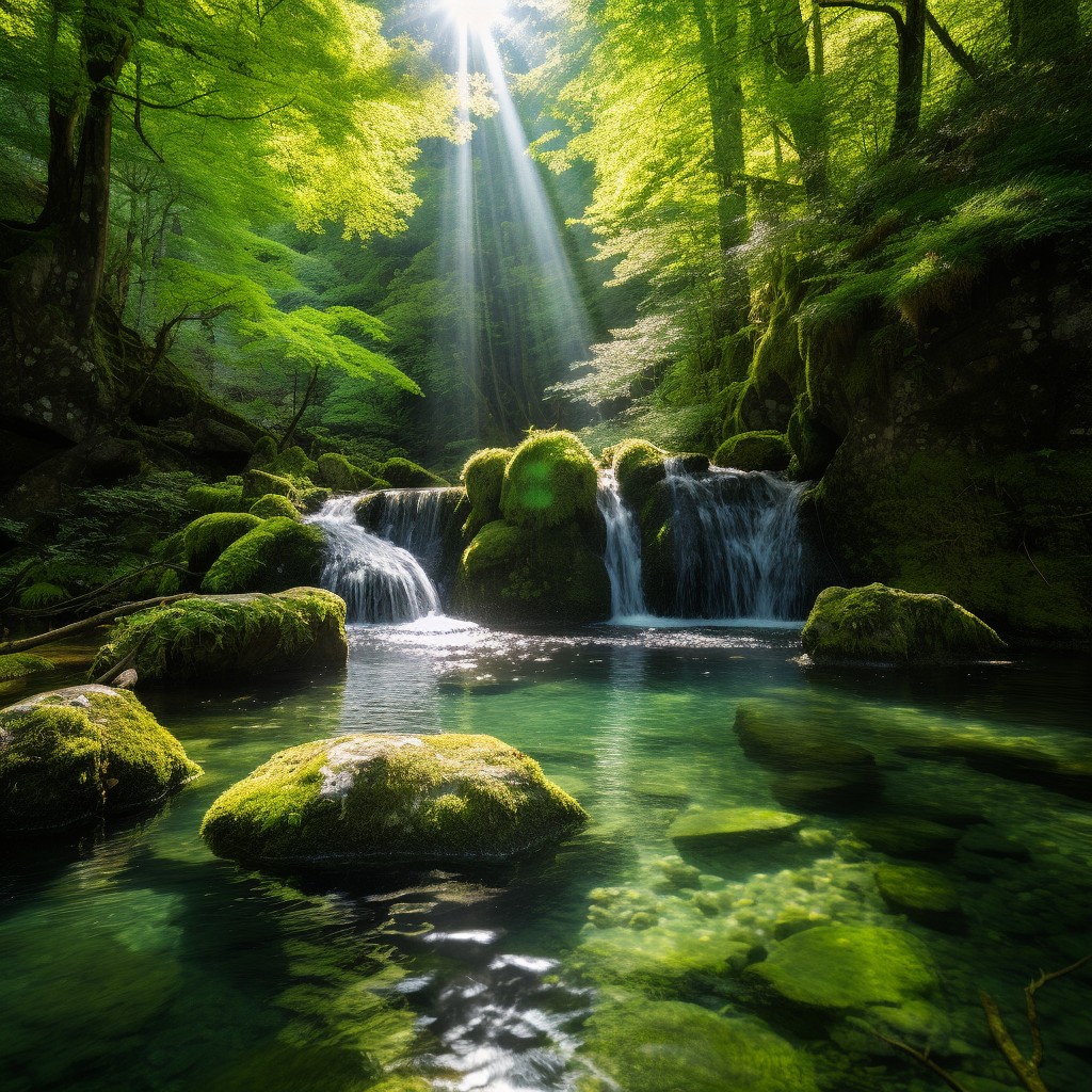 Free Enchanted Forest Waterfall Photo - Waterfall, Forest, Sunlight ...