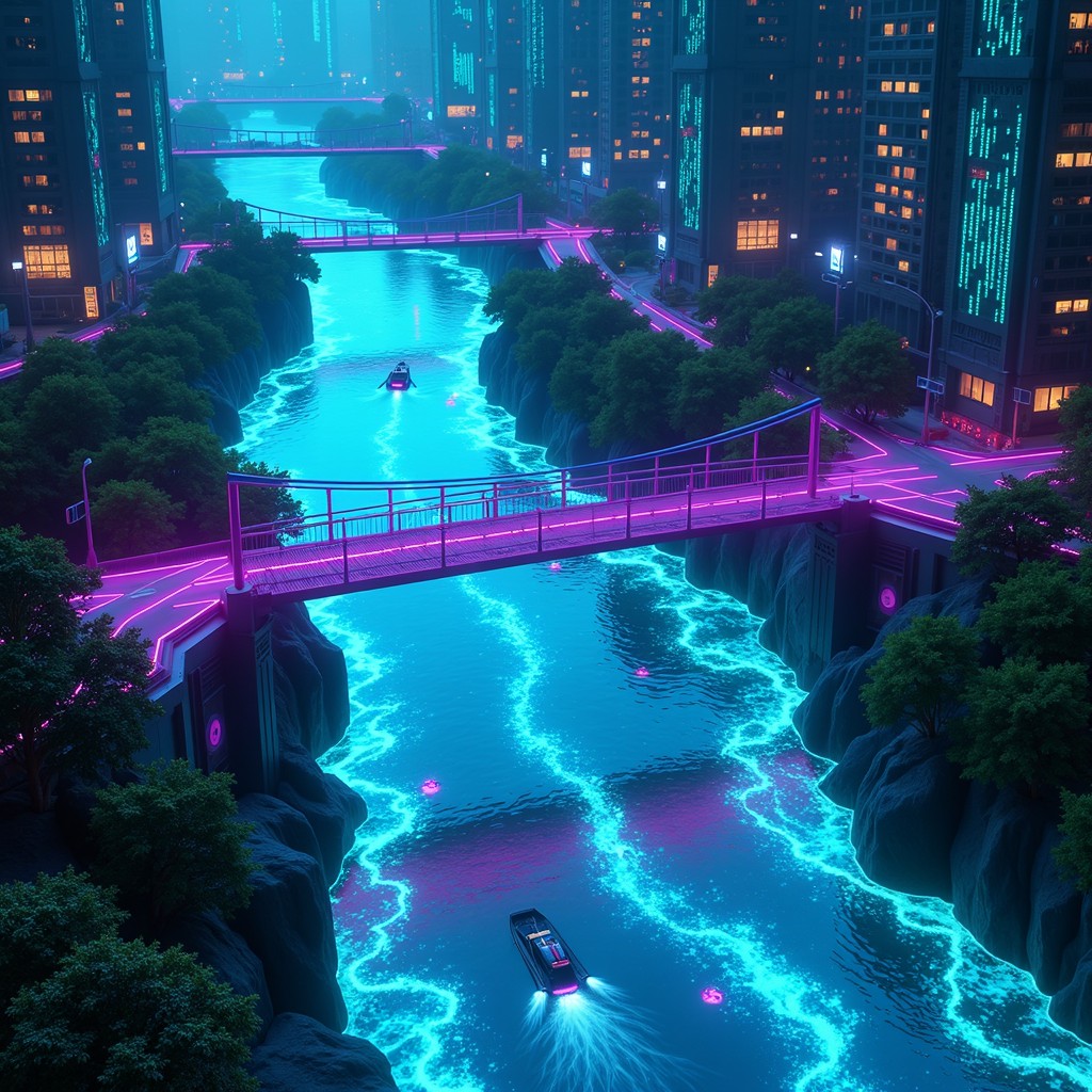 Free Neon Data River Image - Cyberpunk, Neon, Cyan | Download at StockCake