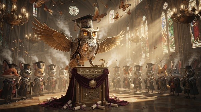 Free Steampunk Graduation Ceremony Image - Steampunk, Owl, Mechanical ...