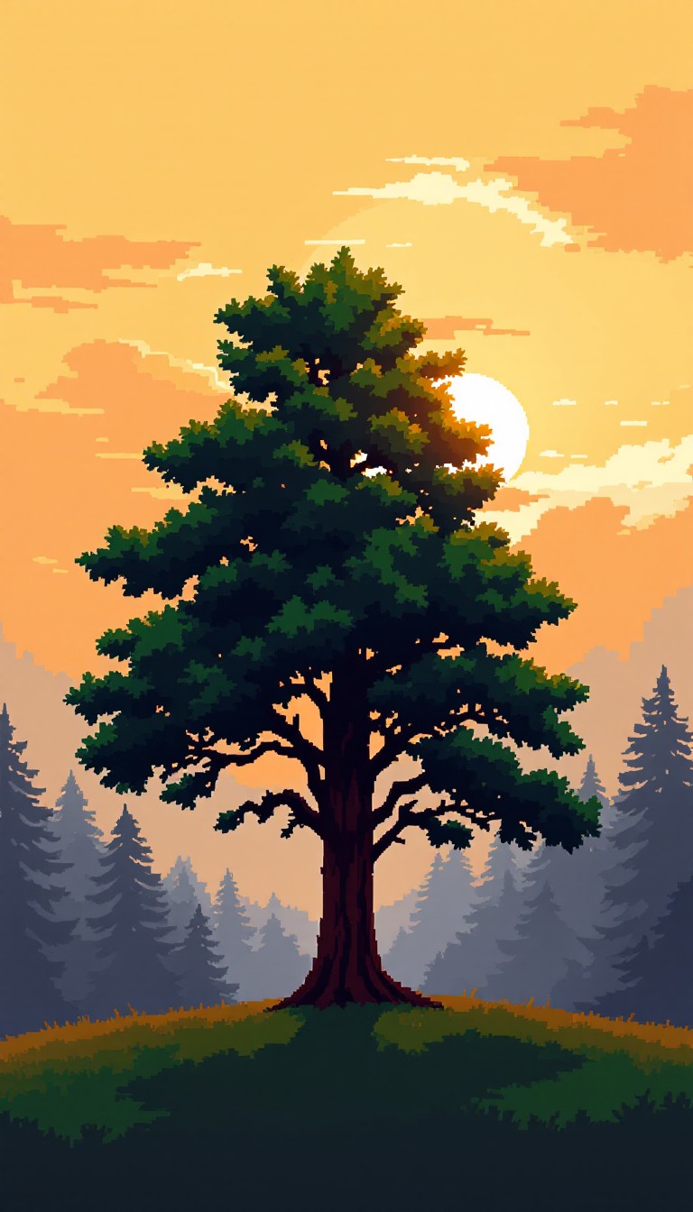 Free Majestic Pixel Tree Image - Pixelart, Sunset, Tree | Download at ...