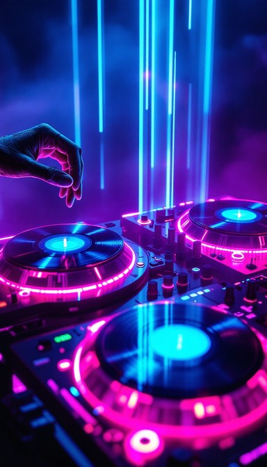 Free Neon DJ Setup Image - Cyberpunk, Turntables, Neon | Download at ...