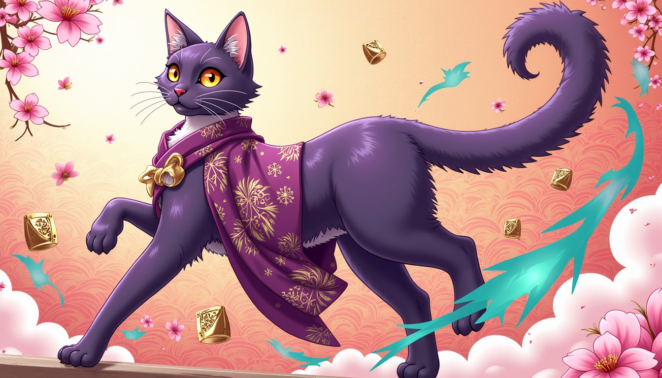 Free Mystical Anime Cat Image - Cat, Purple, Anime | Download at StockCake
