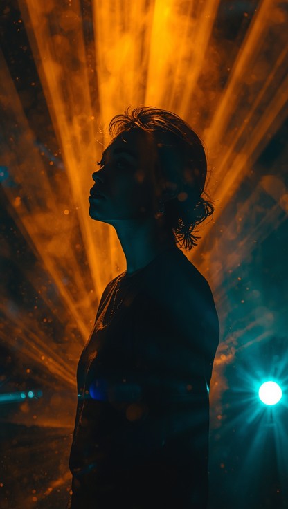 Dramatic cinematic portrait showcasing mysterious silhouette bathed in ...
