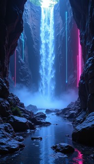 Free Neon Waterfall Gorge Image - Cyberpunk, Neon, Waterfall | Download ...