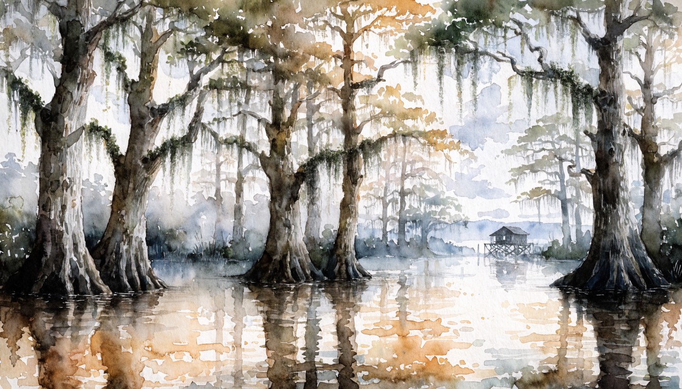 Free Misty Bayou Morning Image - Watercolor, Bayou, Louisiana ...
