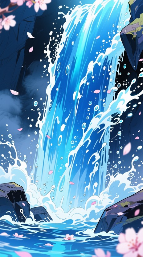 Free Cascading Blue Waterfall Photo - Waterfall, Anime, Manga ...