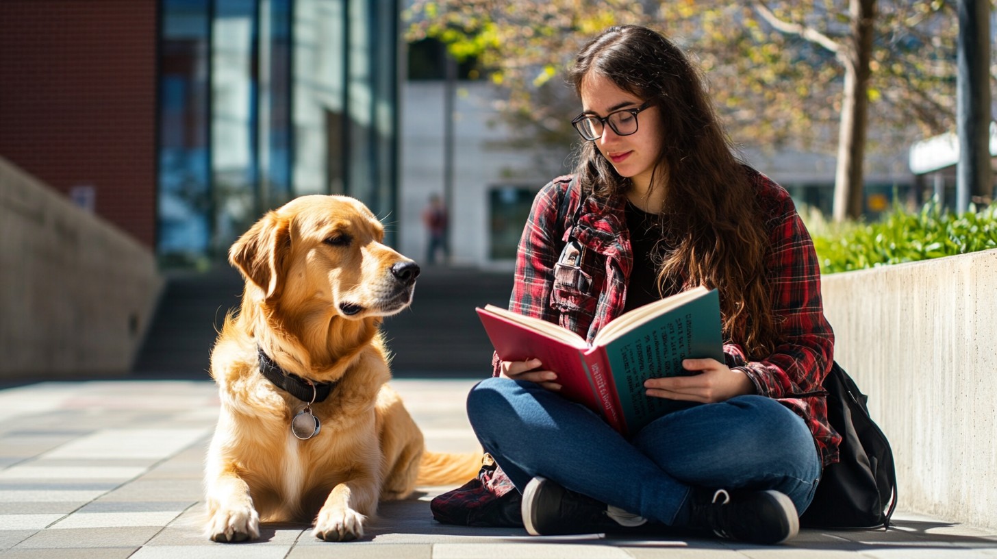 Free Reading with dog Photo - Woman, Dog, Reading | Download at StockCake