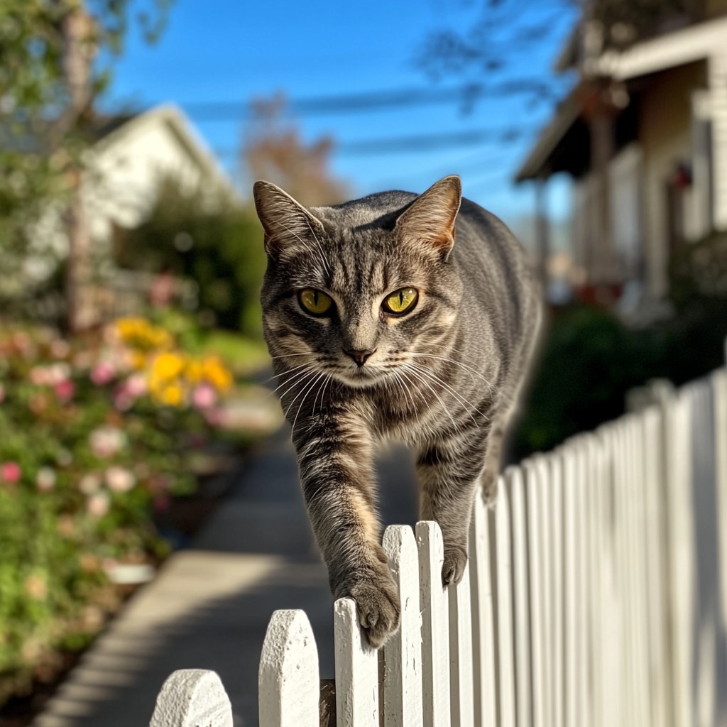 Free Cat on Fence Image - Cat, Fence, Tabby | Download at StockCake