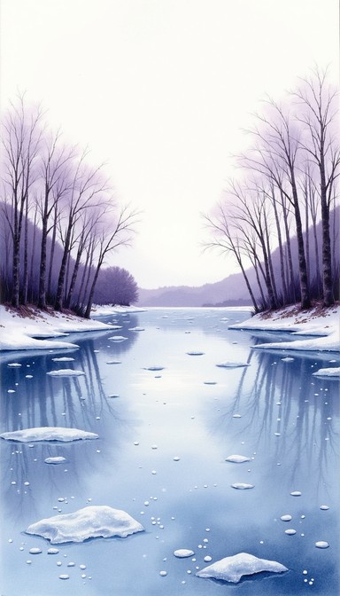 Free Winter's Icy Path Image - Watercolor, Frozen, Waterway | Download ...