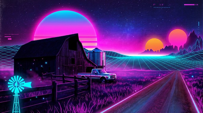 Blue Neon Ranch Free Neon Ranch Night Image - Synthwave, Cyberpunk, Neon | Download at ...