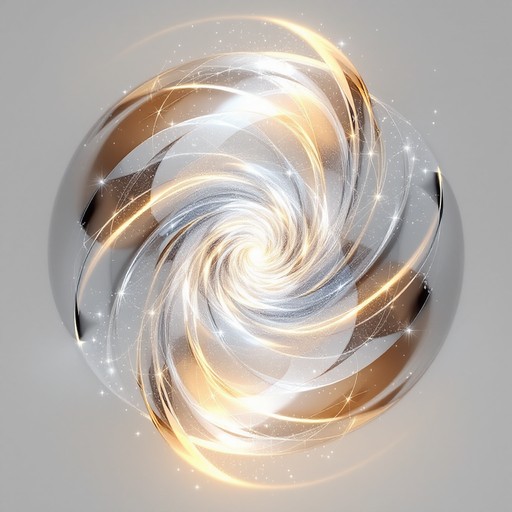 Pure Radiating White Background Translucent geometric orb emits a mesmerizing spiral of soft white and ...