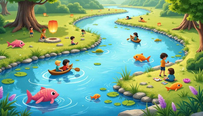 Free Magical River Adventure Image - River, Children, Fish | Download ...