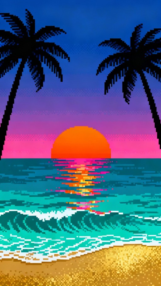 Free Retro Beach Sunset Photo - Sunset, Beach, Pixelart | Download at ...