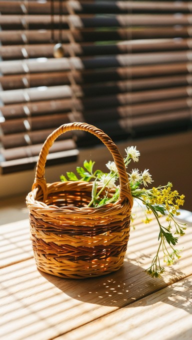 Ratten's Texture A charming rustic basket overflowing with herbs catches soft amber ...
