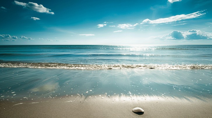 A Solitaire Shell Free Serene Beach View Image - Beach, Shell, Sand | Download at StockCake