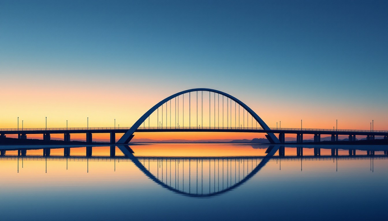 Free Bridge Mirrors Sunset Image - Bridge, Sunset, Reflection ...