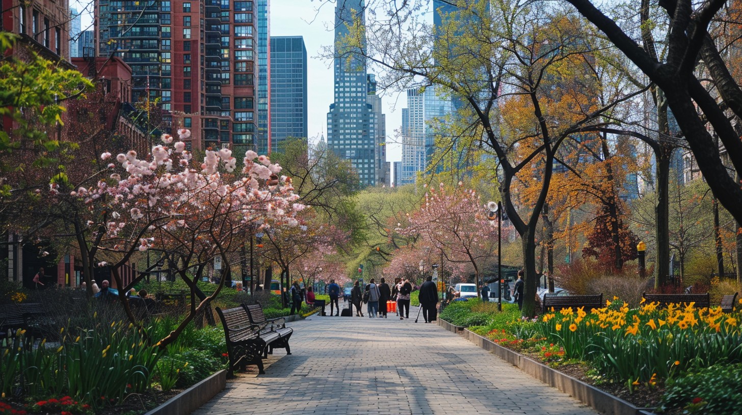 Park Row Spring Path Free Urban Spring Path Image - Park, Spring, Cherry Blossoms | Download ...
