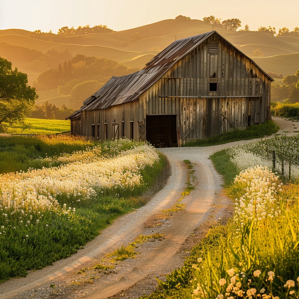 Barn Secene Free Rustic Barn Scene Image - Barn, Sunset, Wildflowers | Download at ...