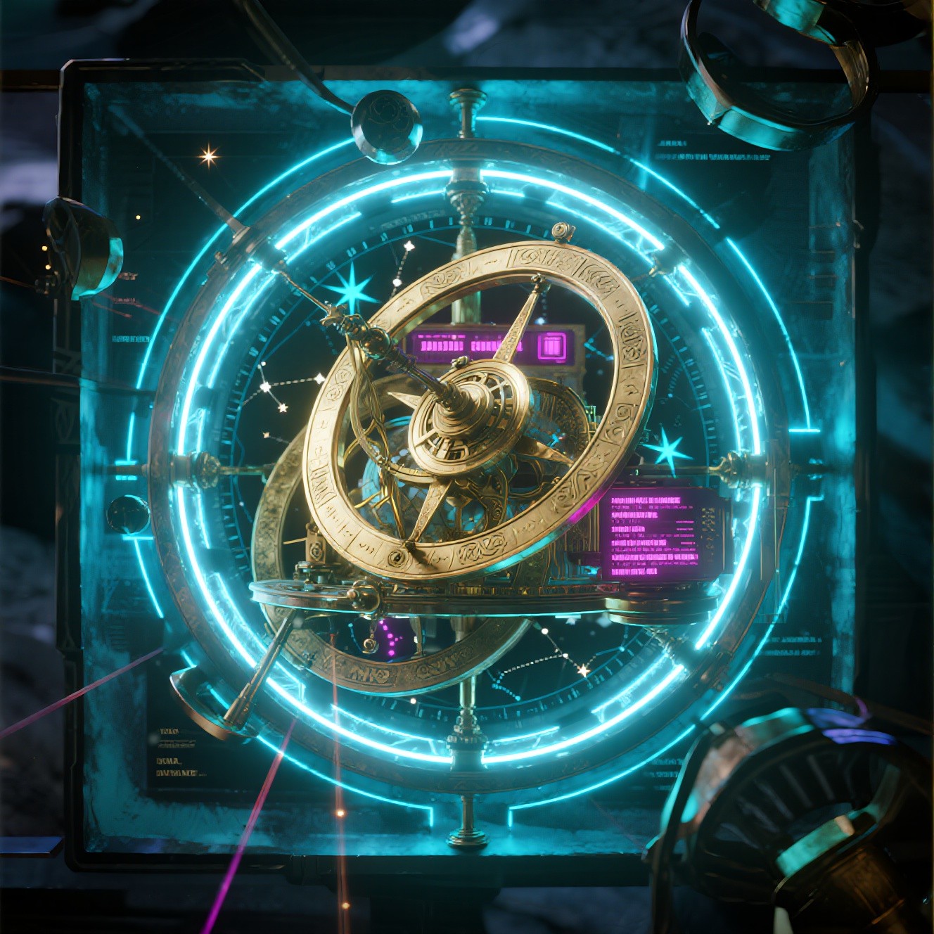 Free Neon Astrolabe Reimagined Image - Astrolabe, Cyberpunk, Neon ...