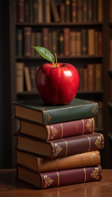 Free Apple on Books Image - Apple, Books, Red | Download at StockCake