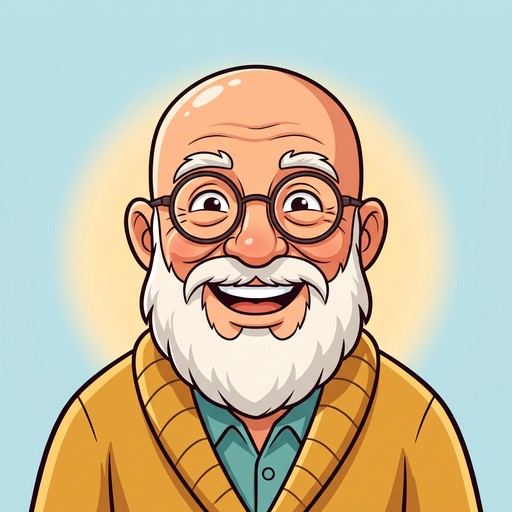 Skin Rounds Cartoon Cartoon illustration of a happy bald elderly man with a fluffy white ...