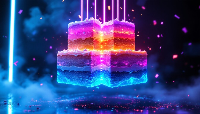 Free Neon Floating Cake Image - Cyberpunk, Holographic, Neon | Download ...