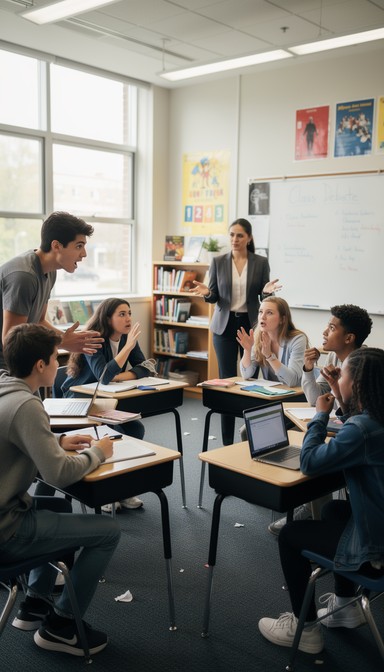 Calm Debating Free Classroom Debate Unfolds Image - Classroom, Debate, Students ...