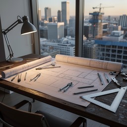 Free Architect's Creative Workspace Image - Architect, Blueprints ...