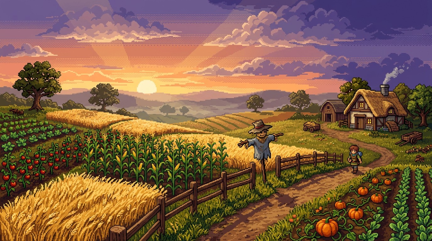 Free Pixel Farm Sunset Image - Pixel, Farm, Sunset | Download at StockCake