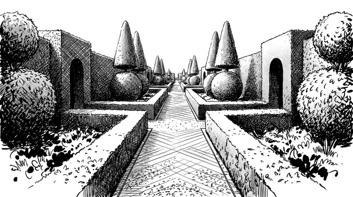 Symmetrical Hatching Free Symmetrical Garden Pathway Image - Ink, Illustration, Garden ...