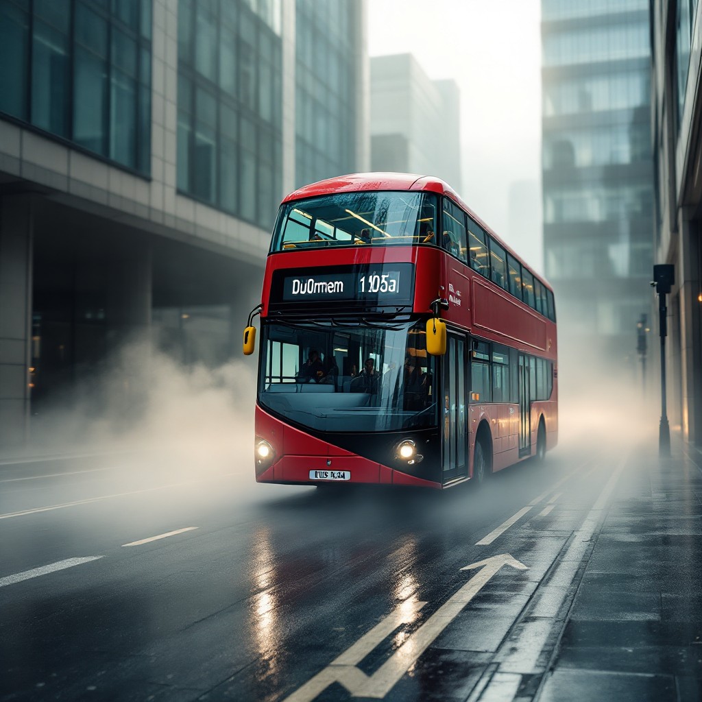 Free Red Bus Emerging Image - Bus, Urban, Mist | Download at StockCake