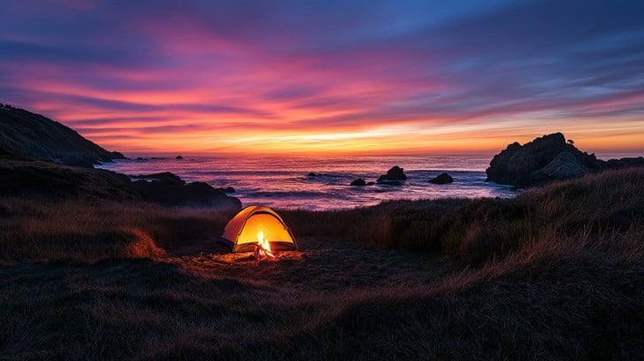 Free Camping at Sunset Image - Sunset, Camping, Coastline | Download at ...