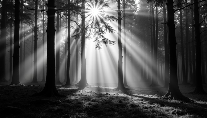 Rayus Contrast Form Free Sacred Forest Beams Image - Sunbeams, Forest, Monochrome ...