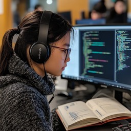 Free Focused coding session Image - Coding, Woman, Headphones ...