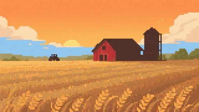 Free Pixel Farm Sunset Image - Pixel, Tractor, Farm | Download at StockCake