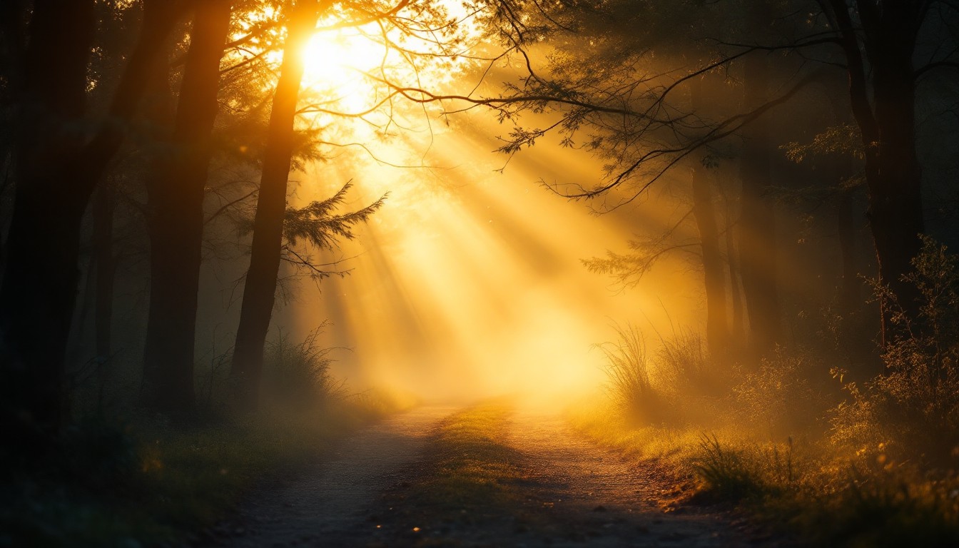 Free Enchanted Forest Path Image - Forest, Sunbeams, Mist | Download at ...