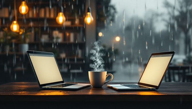 Free Cozy Rainy Workspace Image - Café, Laptop, Coffee | Download at ...