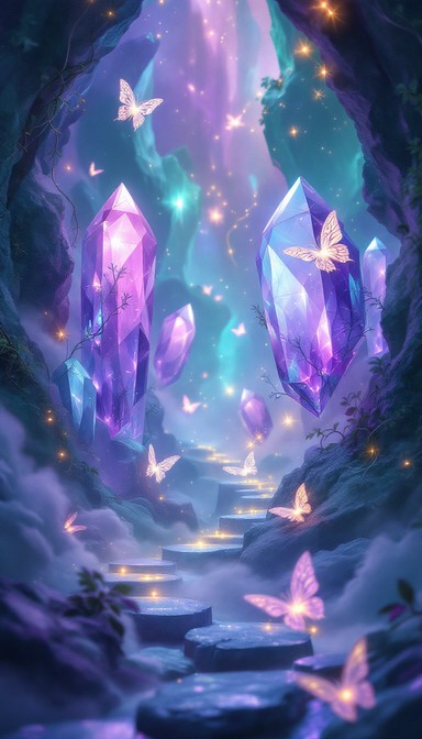 Free Magical Crystal Paradise Image - Crystal, Butterfly, Cave ...