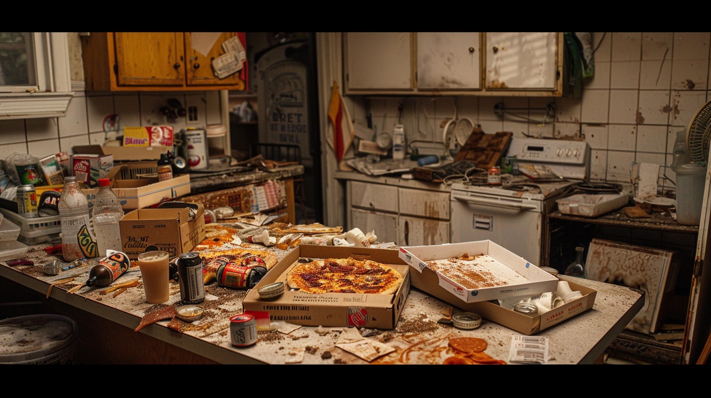Free Cluttered Kitchen Chaos Image - Kitchen, Clutter, Pizza | Download ...