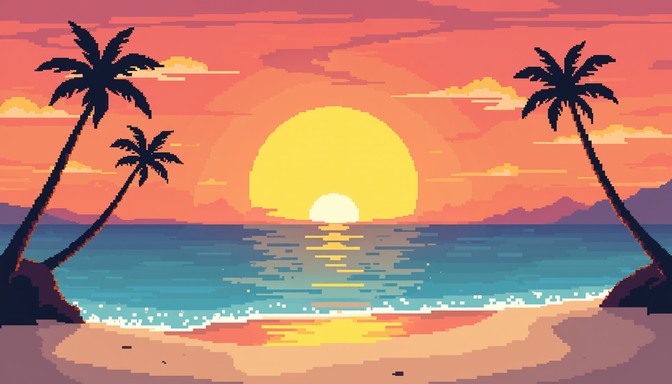 Free Pixel Paradise Sunset Image - Sunset, Pixel, Beach | Download at ...
